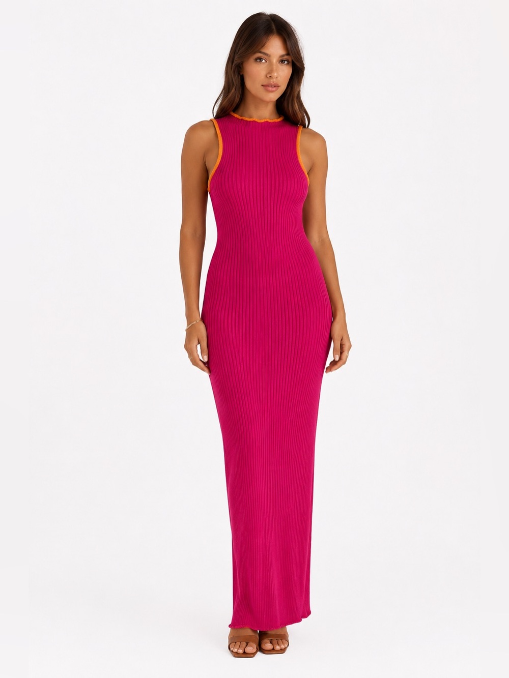 PEPPERMAYO Ribbed Maxi Dress XS/S‎ Pink Orange Trim